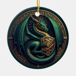 Grönt Dragon med Shield Julgransprydnad Keramik