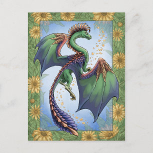 Grönt Dragon of Summer Nature Fantasy Art Vykort