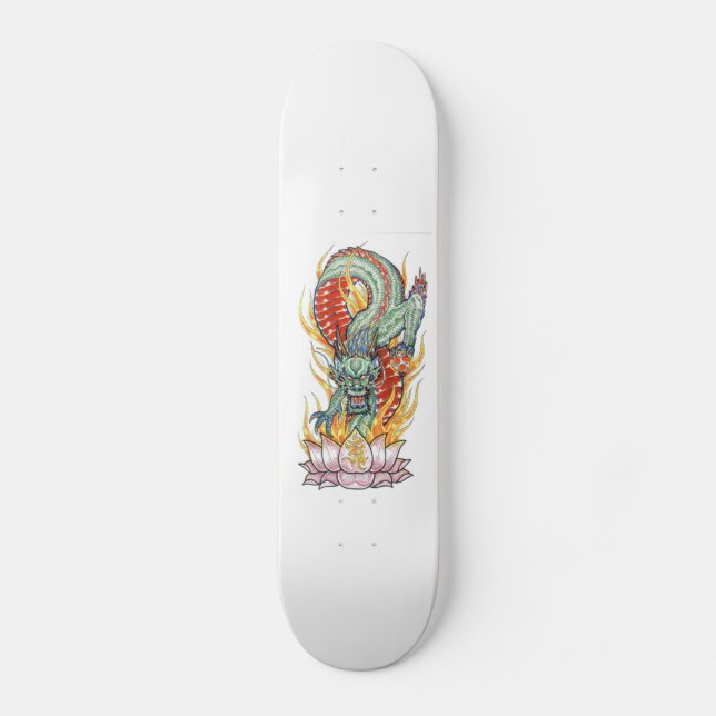 Grönt Dragon på en fallande Lotus Skateboard (Framsida)