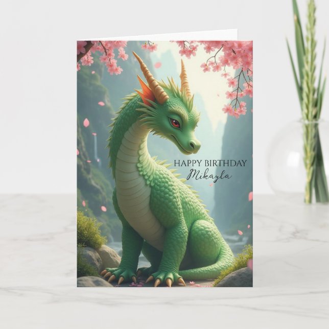 Grönt Dragon Personlig Birthday Kort (Framsida)