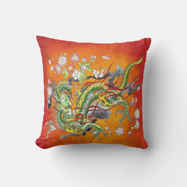 Grönt Dragon Pillow Kudde (Framsida)