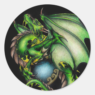 Grönt Dragon Runt Klistermärke