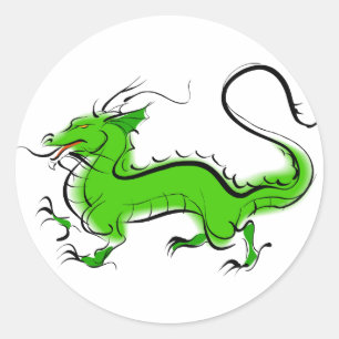 Grönt Dragon Runt Klistermärke