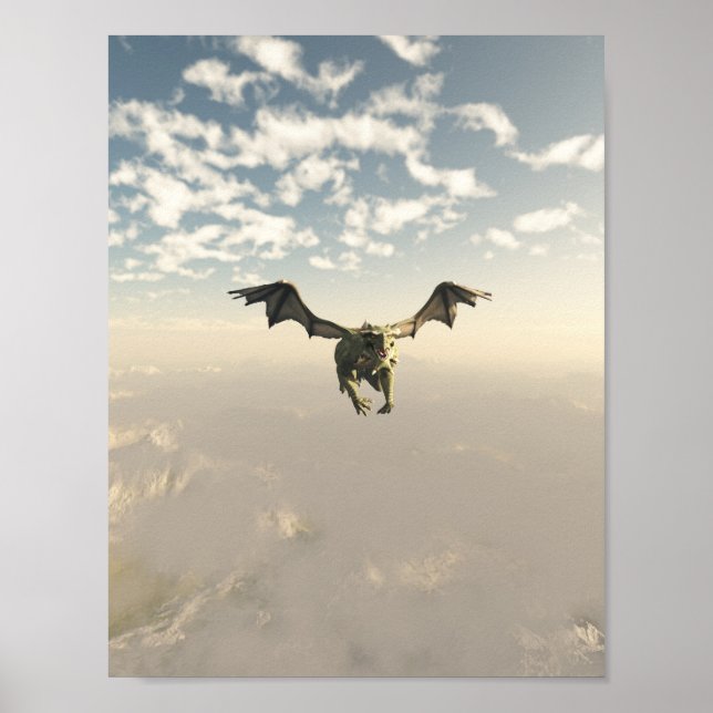 Grönt Dragon som flyger över bergen Poster (Framsidan)