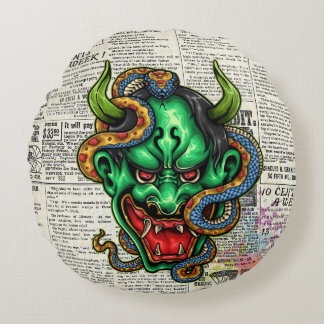 Grönt Dragon Tattoo Rund Kudde