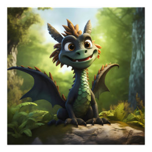 Grönt Dragon-Tecknad Fototryck