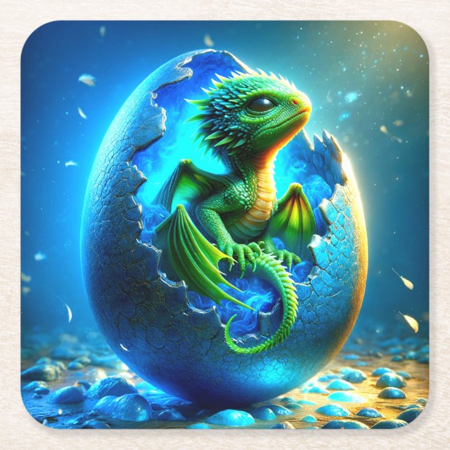 Grönt Dragon Underlägg Papper Kvadrat (Framsidan)