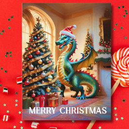 Grönt Dragon vid jul Kväll Helg Vykort