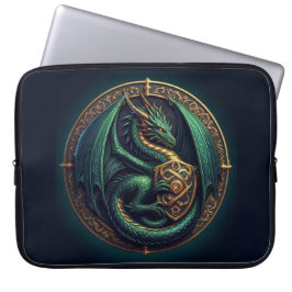 Grönt Dragon w/ Shield Laptop Fodral