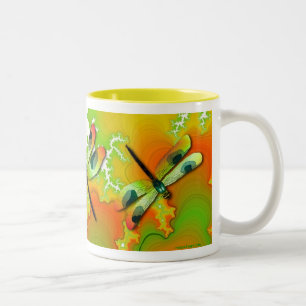 Grönt Dragonflies och Fractaler Mugg