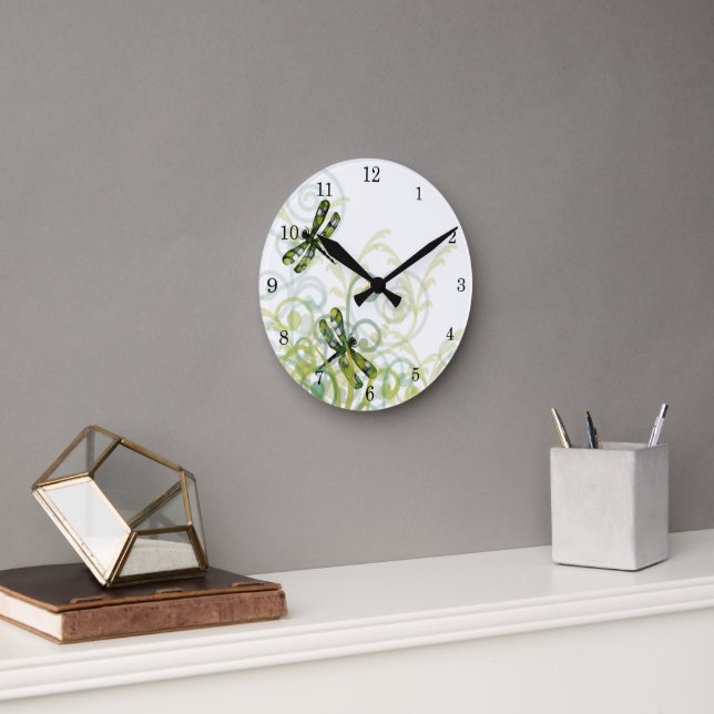 Grönt Dragonflies Wall Clock Rund Klocka (Kontor)