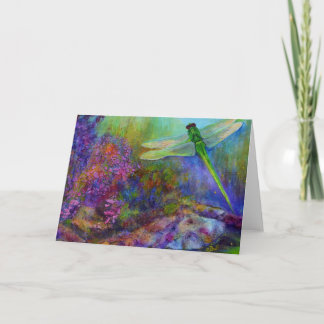 Grönt Dragonfly Blomsterträdgård Art Kort