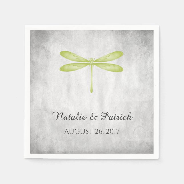 Grönt Dragonfly Bröllop Pappra blöjor Pappersservett (Framsidan)