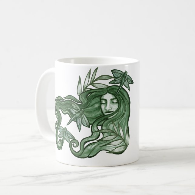 Grönt Dragonfly Goddess Art Dragonflies Kaffemugg (Framsida vänster)