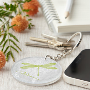 Grönt Dragonfly Personlig Keychain