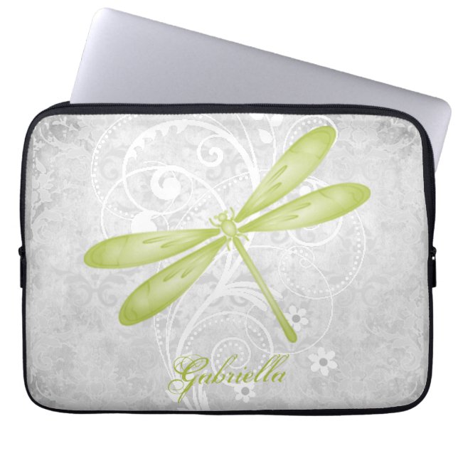 Grönt Dragonfly Personlig Laptop Fodral (Framsidan)