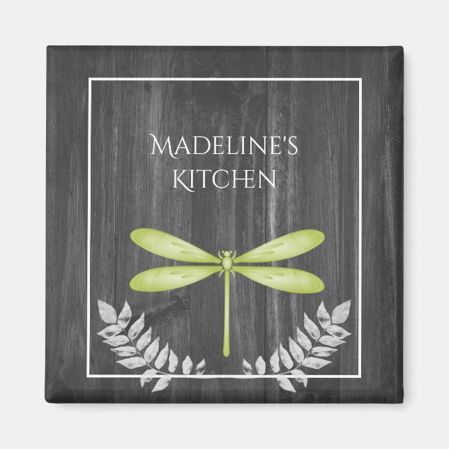 Grönt Dragonfly Rustic Magnet (Framsidan)