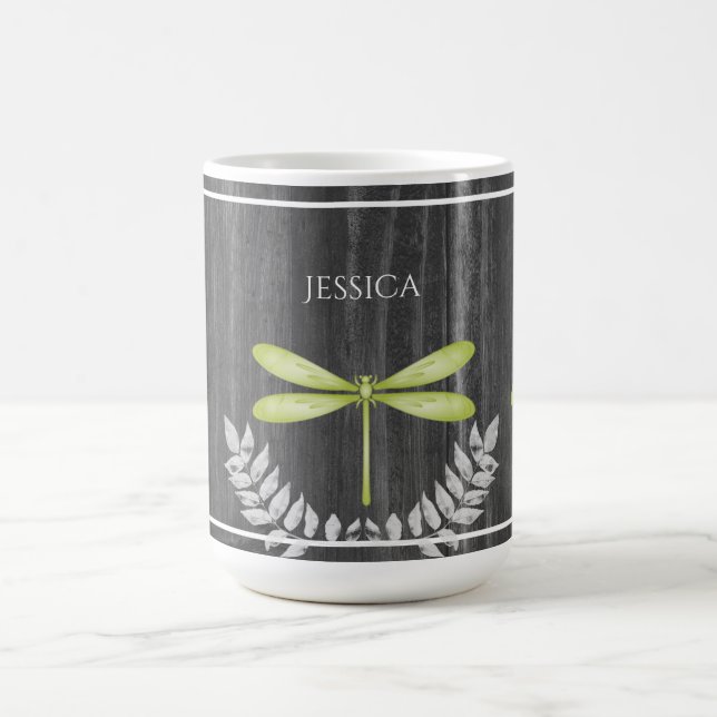 Grönt Dragonfly Rustic Personlig Coffee Mugg (Center)
