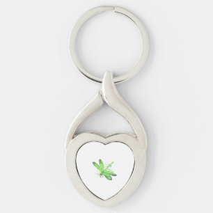 Grönt Dragonfly Twisted Heart Silverfärgad Nyckelring
