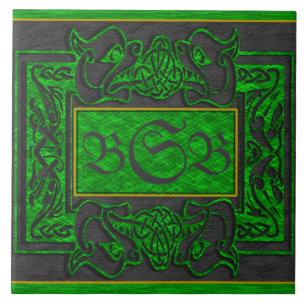 " Grönt Dragons Band " 3 Initial monogrampanel " Kakelplatta