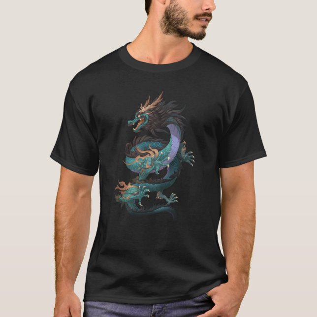 Grönt drake, kinesiska draperier Tecknad Tecknads  T Shirt (Framsida)