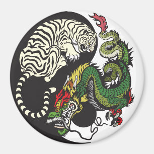 grönt drake och symbol för vit tiger yin yang magnet