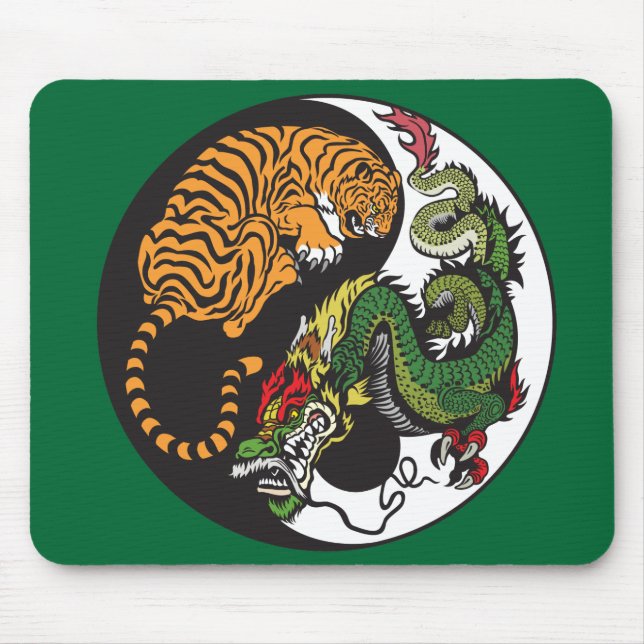 grönt drake- och tigeryinyang symbol musmatta (Framsidan)