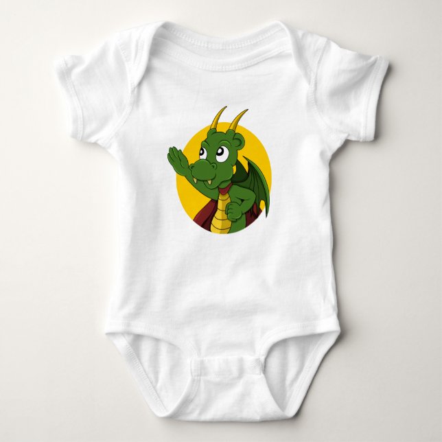 Grönt drake tecknad baby kroppsdräkt t shirt (Framsida)