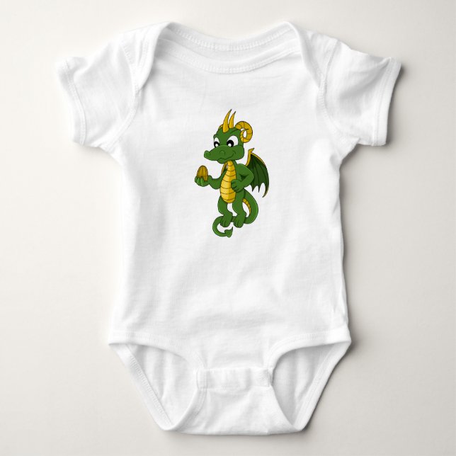 Grönt drakon tecknad Baby Bodydräkt T Shirt (Framsida)