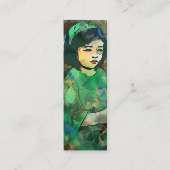 Grönt Dress Bookmark för flickor Mini Visitkort (Framsida)
