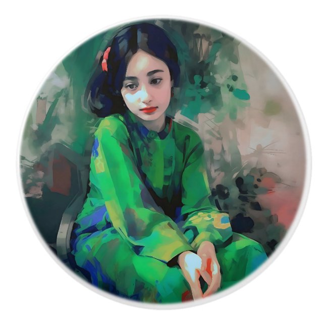 Grönt Dress för flicka Knopp (Framsidan)