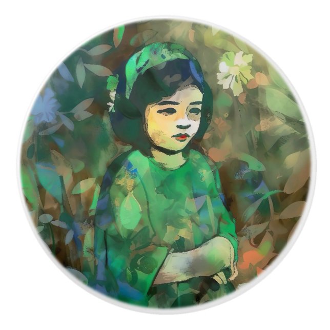 Grönt Dress för flicka Knopp (Framsidan)