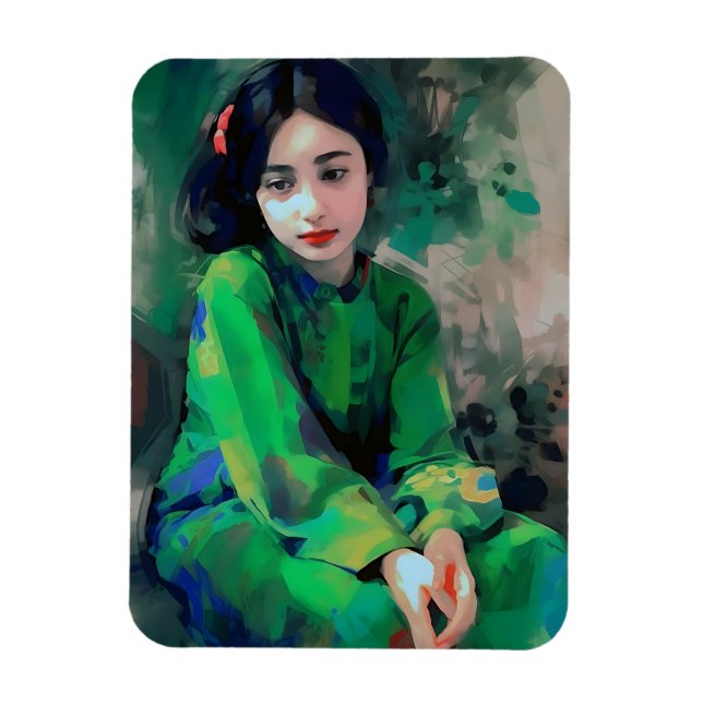 Grönt Dress för flicka Magnet (Vertikal)