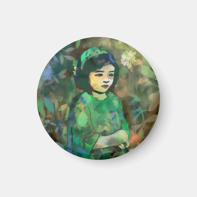 Grönt Dress för flicka Magnet (Framsidan)