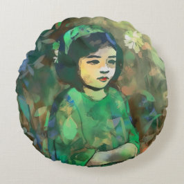 Grönt Dress för flicka Rund Kudde