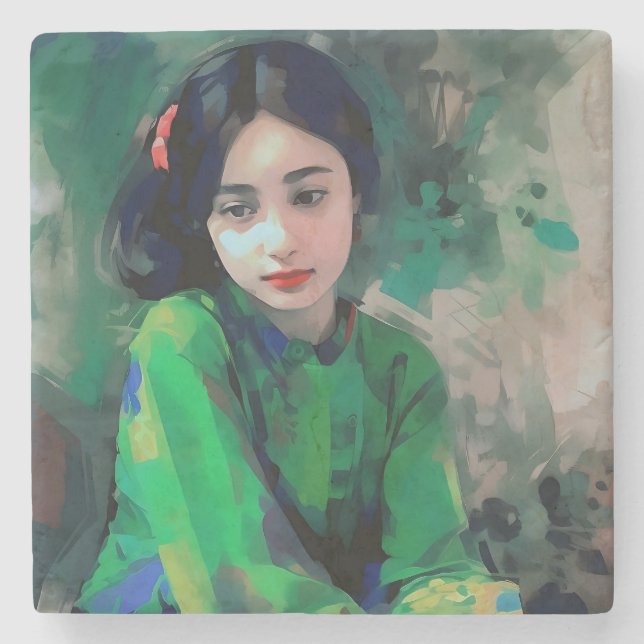 Grönt Dress för flicka Stenunderlägg (Framsidan)