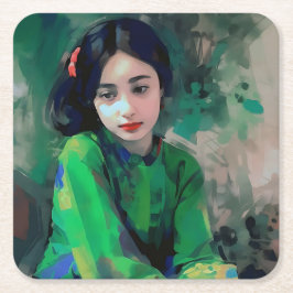 Grönt Dress för flicka Underlägg Papper Kvadrat