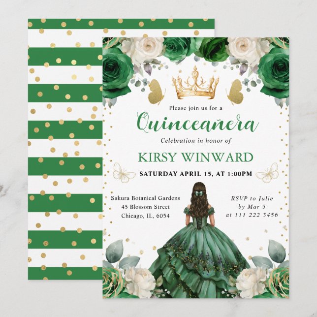 Grönt Dress Western Princess Quinceanera Inbjudningar (Fram/baksida)