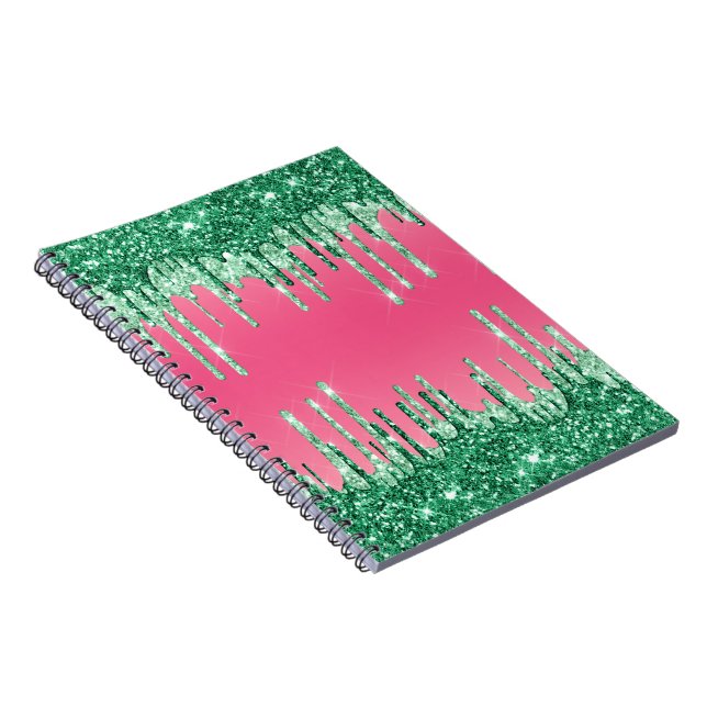 Grönt Drickning Glitter Chic Rosa Watermelon Färg Anteckningsbok (Högra Sidan)