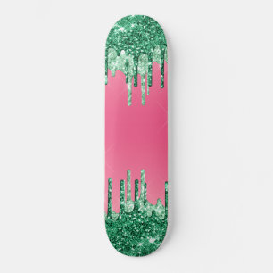 Grönt Dripping Glitter Chic Rosa Watermelon Färg Mini Skateboard Bräda 18,5 Cm