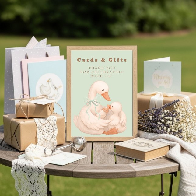 Grönt dumma gås-kort och presentbordsskylt inbjudningar (Green Silly Goose Cards and Gifts Table Sign)