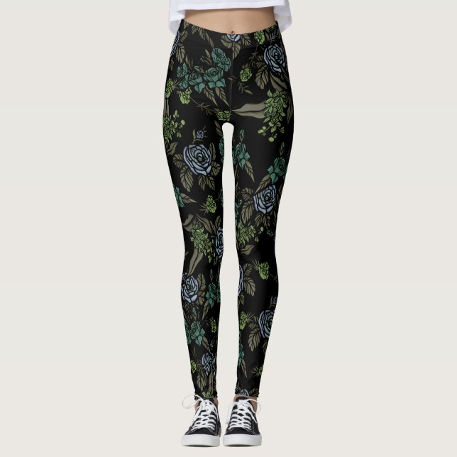 Grönt Earth Flowers Leggings (Framsida)