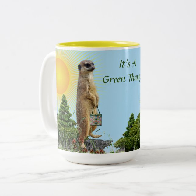 "Grönt Earth" Meerkat Animal Två-Tonad Mugg (Framsida vänster)