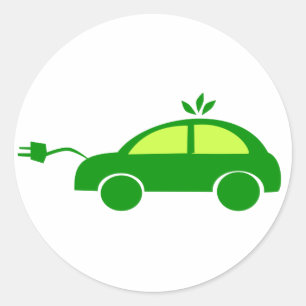 Grönt Eco Electric Car - Ecology, Environment Runt Klistermärke