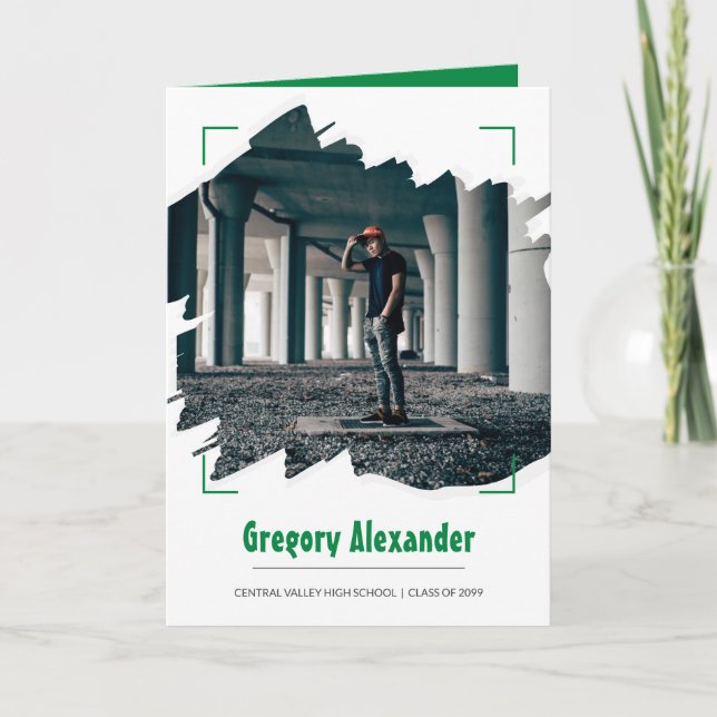 Grönt Edgy Abstrakt Brushline Photo Studenten Inbjudan (Framsida)