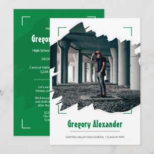 Grönt Edgy Abstrakt Brushline Photo Studenten Inbjudningar