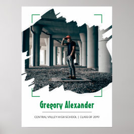 Grönt Edgy Abstrakt Brushline Photo Studenten Poster