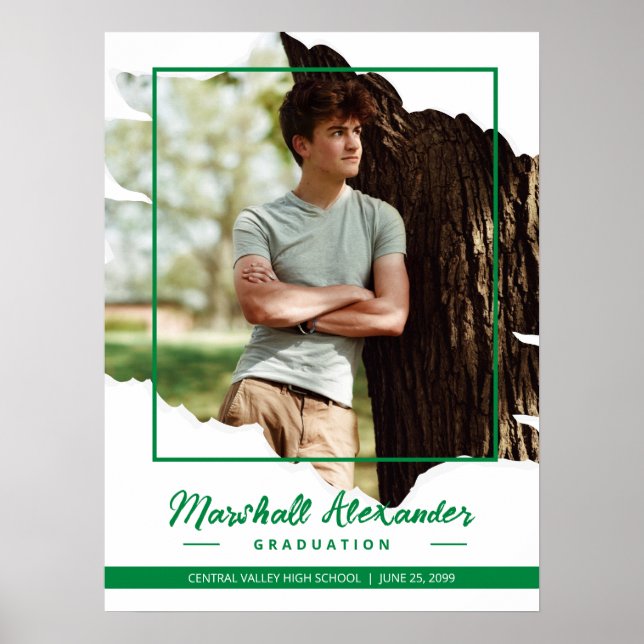 Grönt Edgy Abstrakt Torn Photo Studenten Poster (Framsidan)