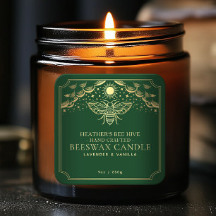 Grönt Editable Witchy Tarot Honeybee Candle-etiket Fyrkantigt Klistermärke