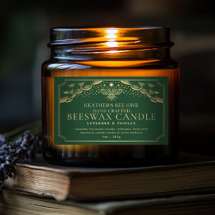 Grönt Editable Witchy Tarot Honeybee Candle-etiket Rektangulärt Klistermärke